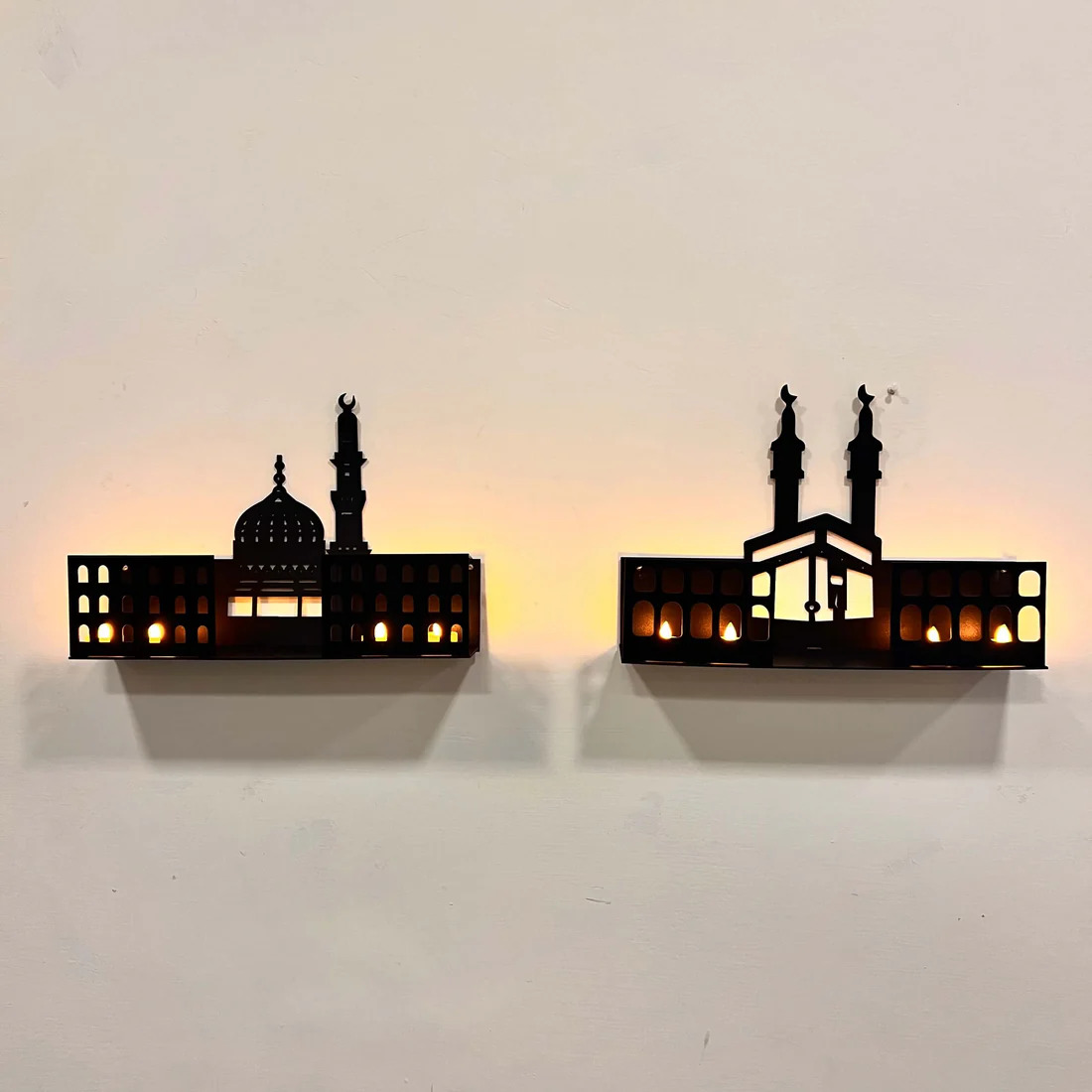 Beautiful Kabba and Roz-e- Rasool wall hangings with LED candles